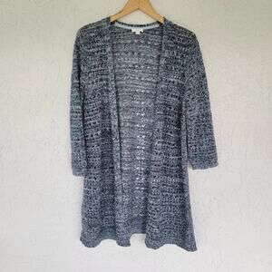 J Jill Open Front Cardigan Heather Blue Women Size M Open Knit Lightweight